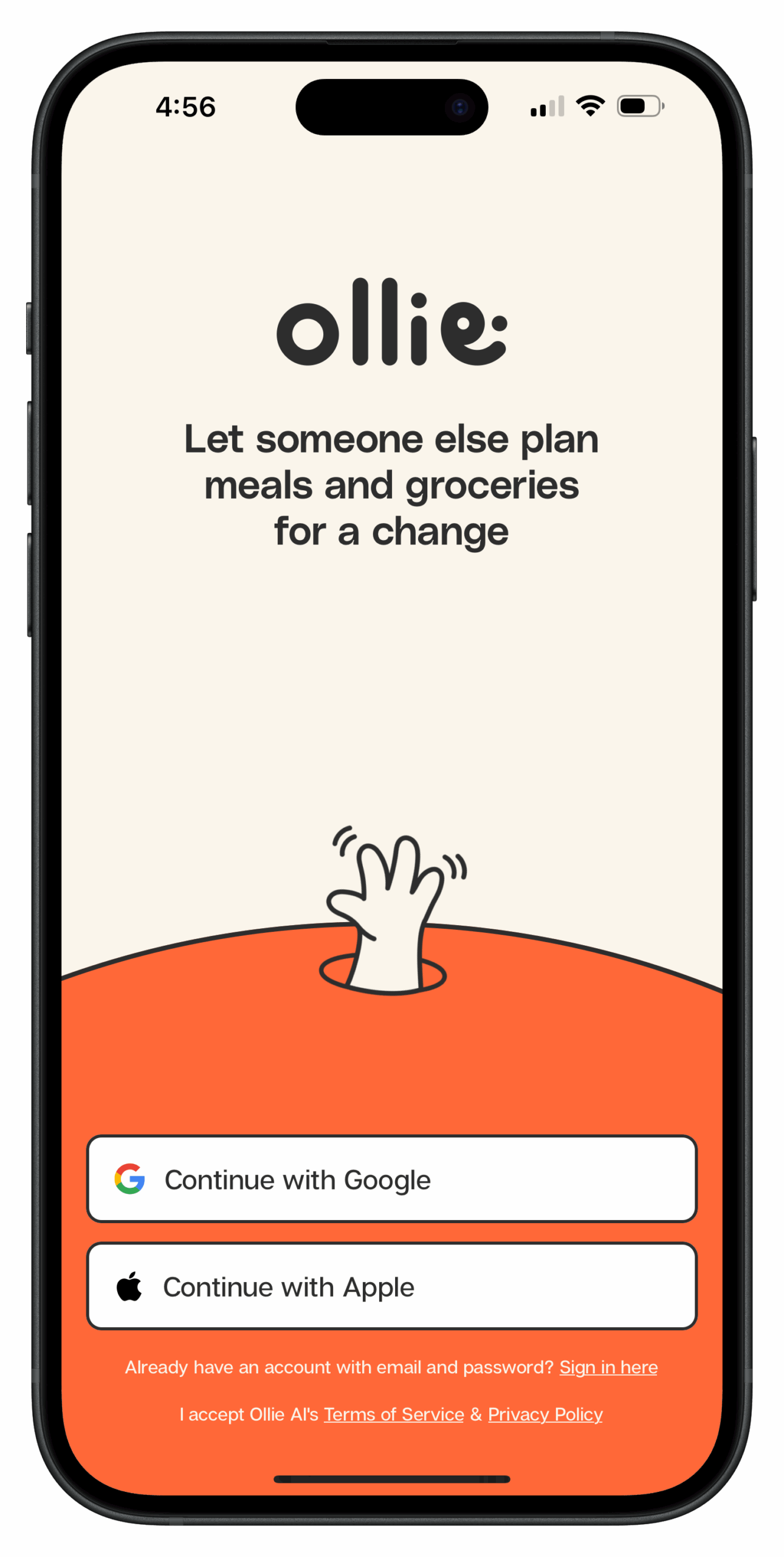 Create an account with Ollie